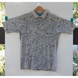 Vintage Big Dogs Golf Polo Shirt All Over Print AOP Golfing Dogs Y2K Size L